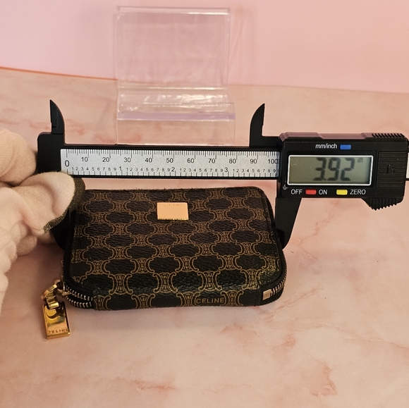 CELINE Vintage Macadam Coin Case Wallet Leather Black Brown - Picture 15 of 16